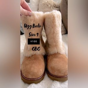 Beige UGG boots fur on outside